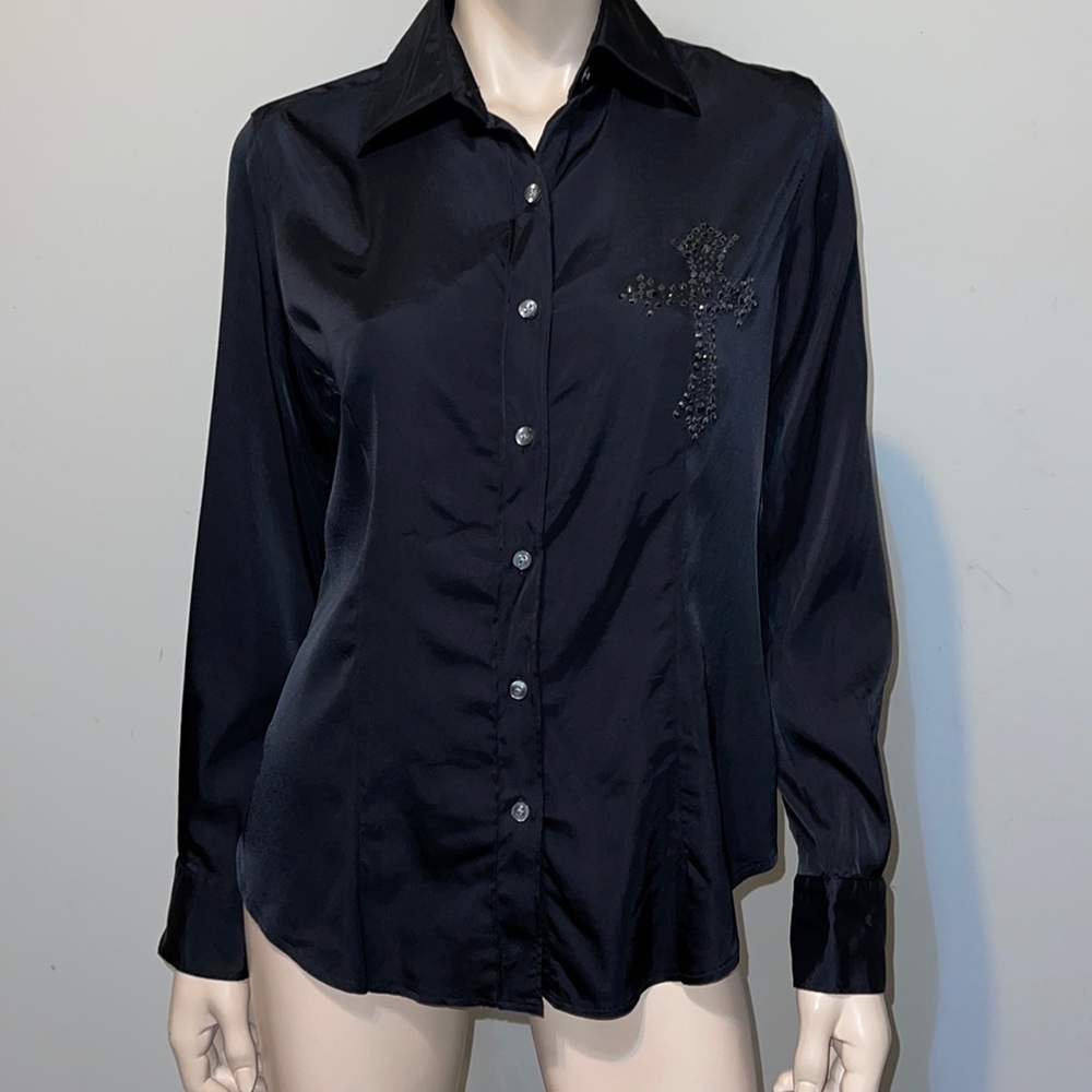 Amor & Psyche Black Crystal Blouse L